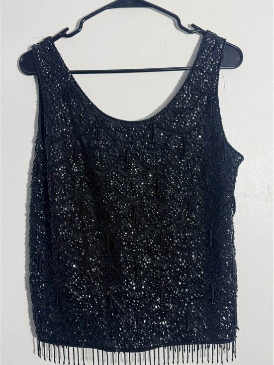 Vintage Tops - VINTAGE BLACK 1950'S BEADED SEQUIN BLOUSE